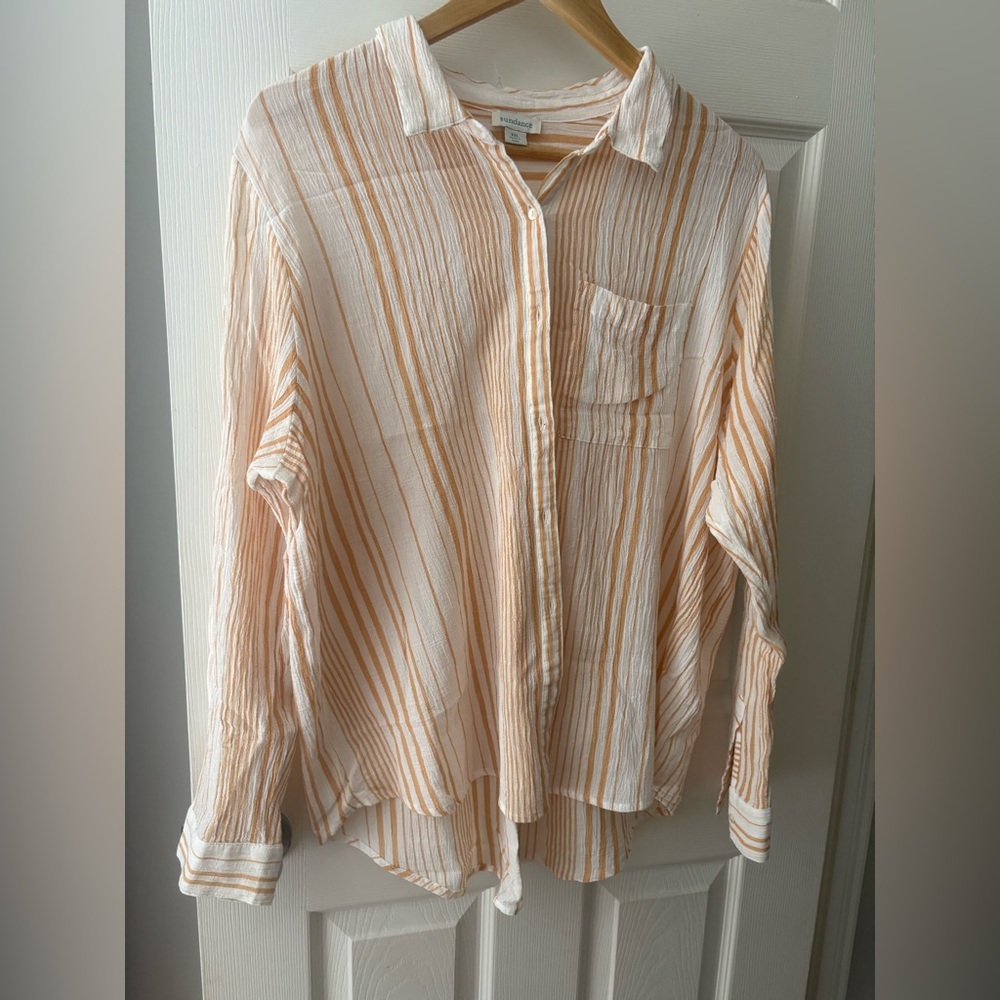 Sundance cotton stripe long sleeve flowy button down shirt size XXL beachy